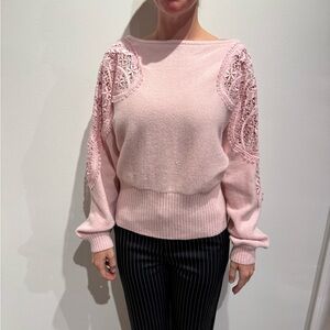 Elegant Pink Lace-Detail Sweater